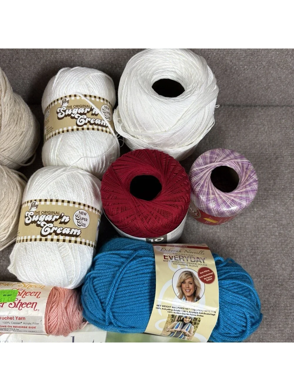 Lot of Assorted Crochet Threads Mixed Colors Cotton & Pattern Books New & Used